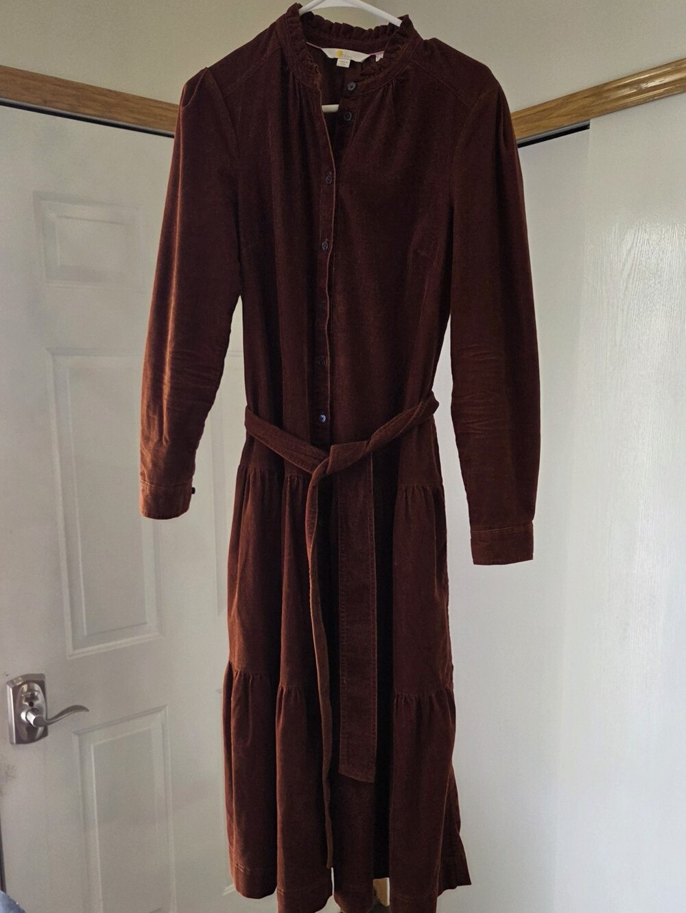 Boden Brown/Rust Long-Sleeve Belted Corduroy Dress